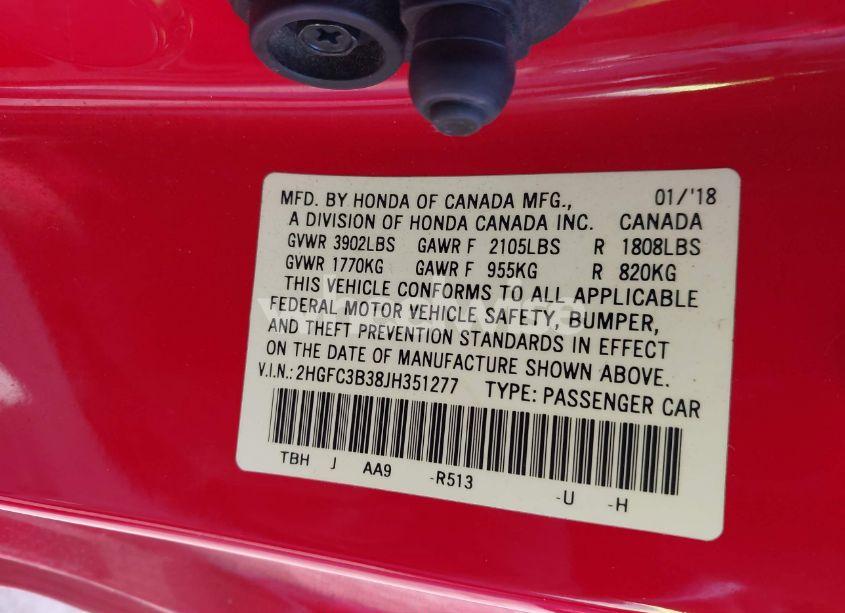 Photo 9 of 2018 Honda Civic EX-T (VIN 2HGFC3B38JH351277)