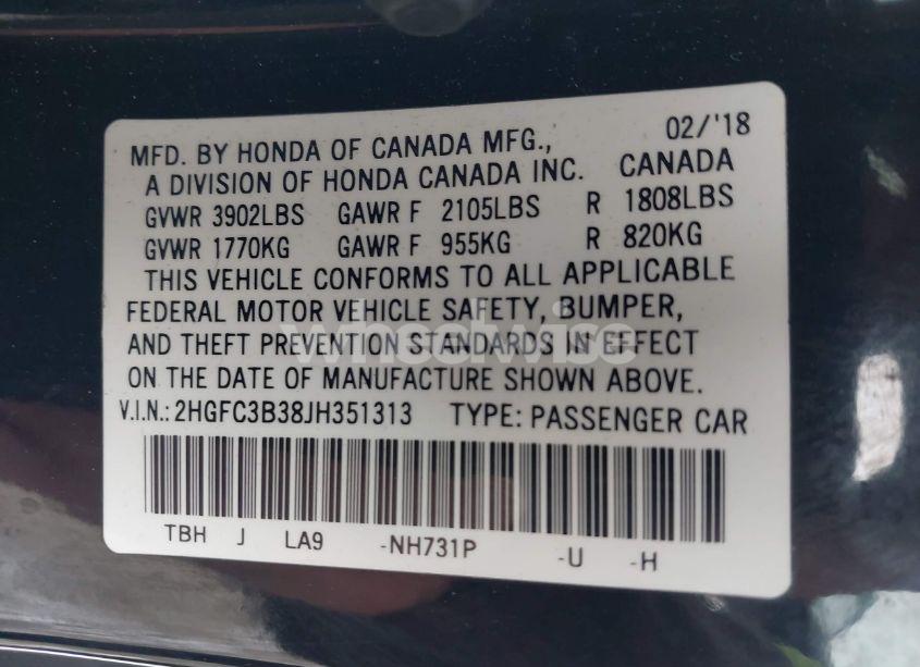 Photo 9 of 2018 Honda Civic EX-T (VIN 2HGFC3B38JH351313)