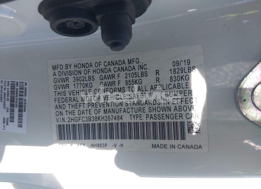 Photo 9 of 2019 Honda Civic EX (VIN 2HGFC3B38KH357484)