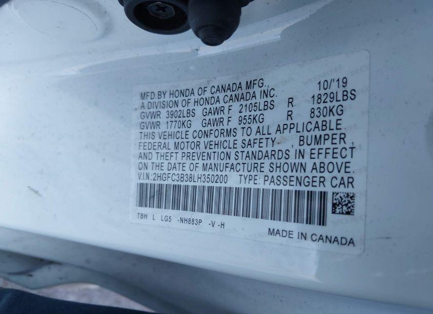 Photo 9 of 2020 Honda Civic EX (VIN 2HGFC3B38LH350200)