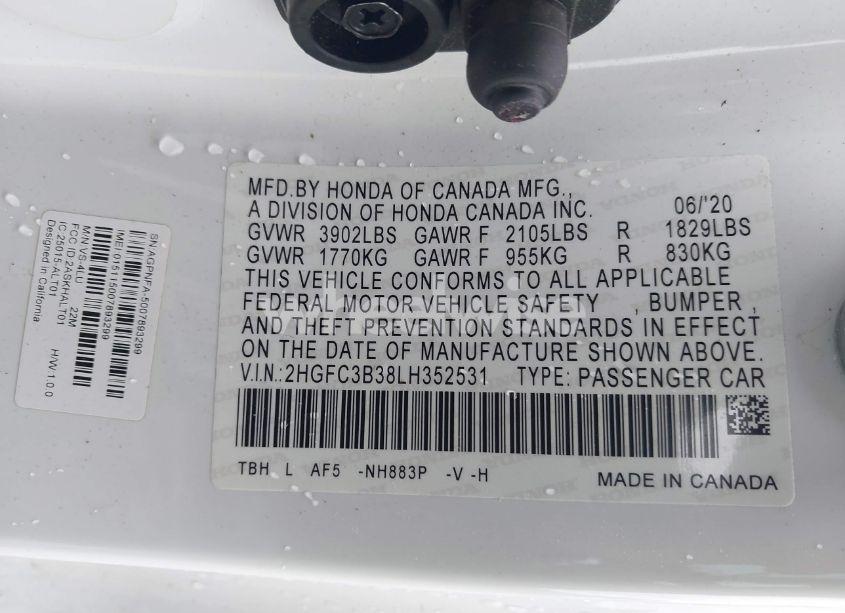 Photo 9 of 2020 Honda Civic EX (VIN 2HGFC3B38LH352531)
