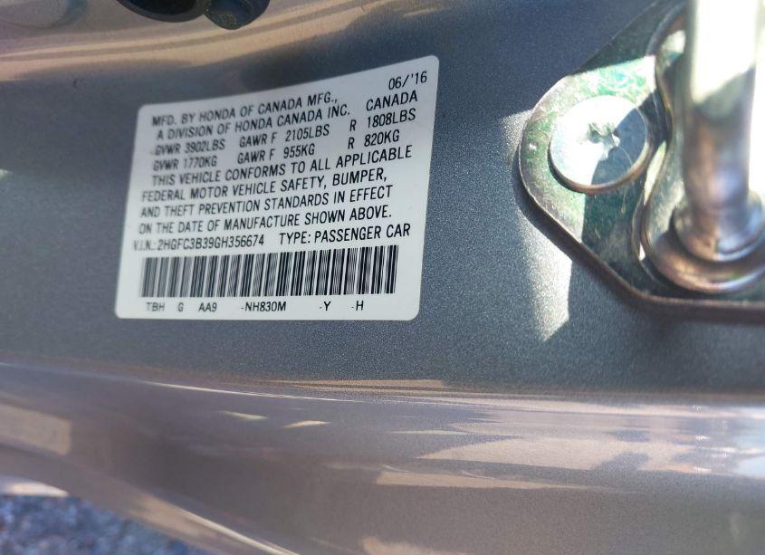 Photo 9 of 2016 Honda Civic EX-T (VIN 2HGFC3B39GH356674)