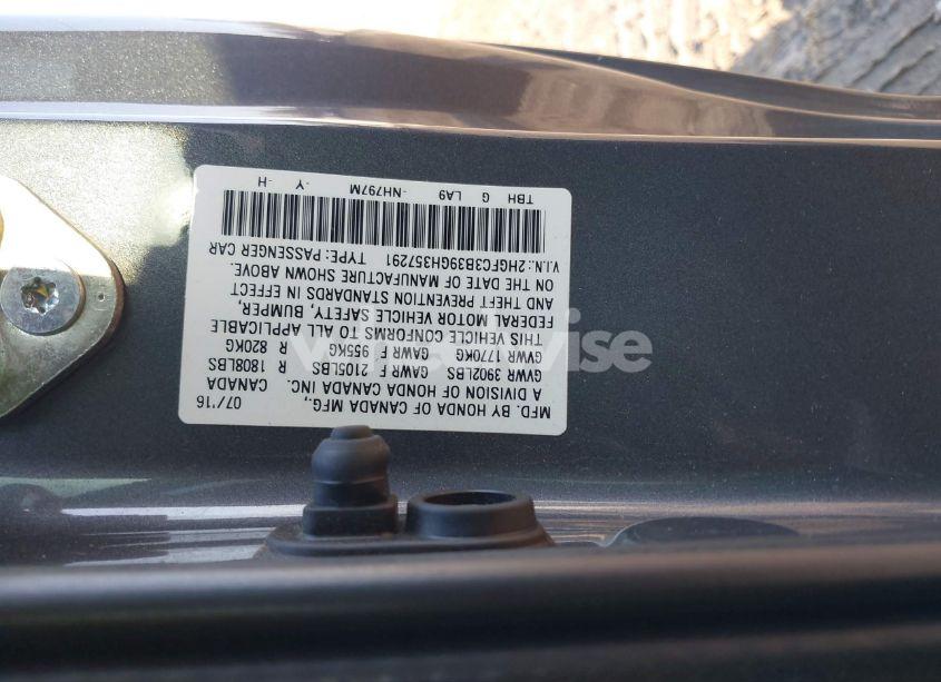 Photo 9 of 2016 Honda Civic EX-T (VIN 2HGFC3B39GH357291)