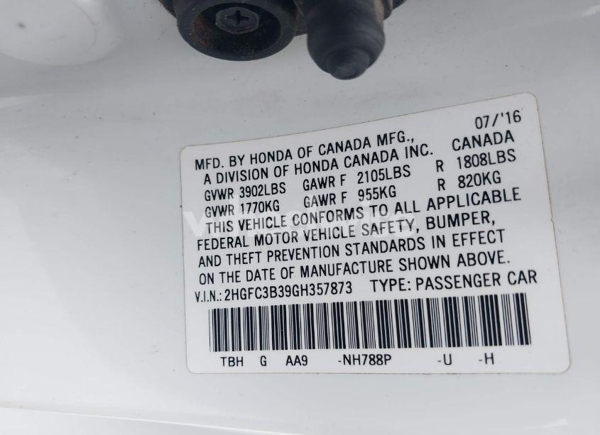 Photo 9 of 2016 Honda Civic EX-T (VIN 2HGFC3B39GH357873)