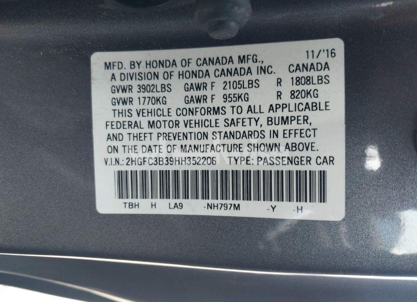 Photo 9 of 2017 Honda Civic EX-T (VIN 2HGFC3B39HH352206)