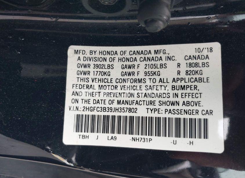 Photo 9 of 2018 Honda Civic EX-T (VIN 2HGFC3B39JH357802)