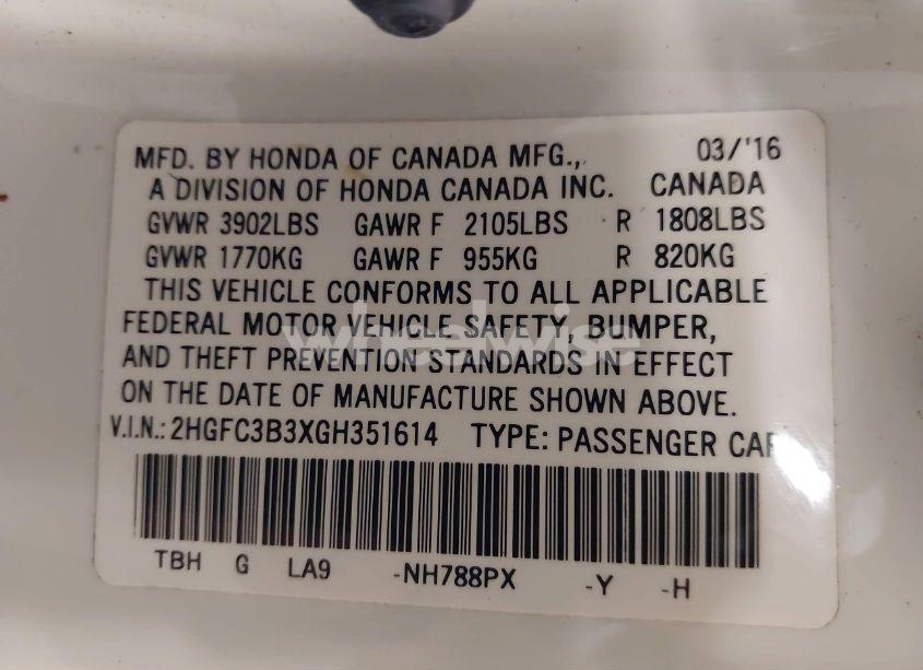 Photo 9 of 2016 Honda Civic EX-T (VIN 2HGFC3B3XGH351614)