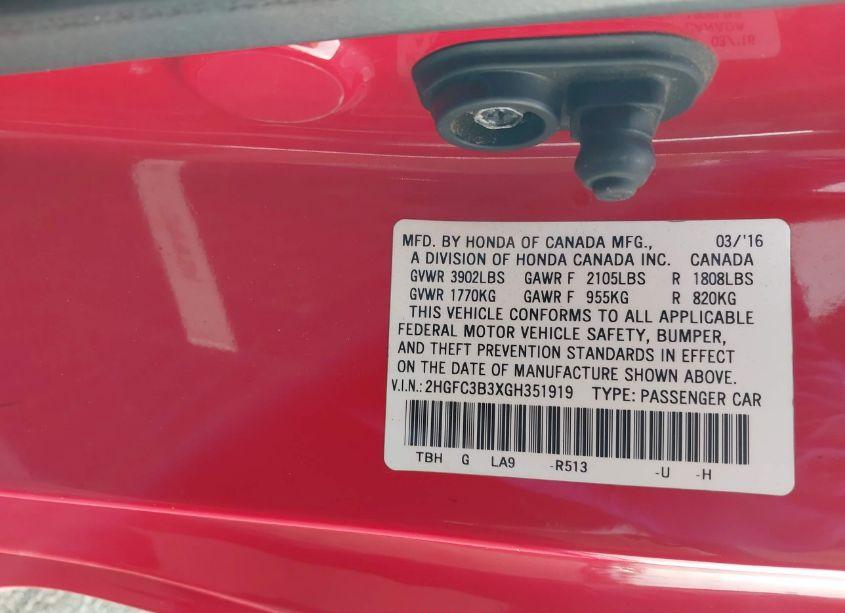 Photo 9 of 2016 Honda Civic EX-T (VIN 2HGFC3B3XGH351919)