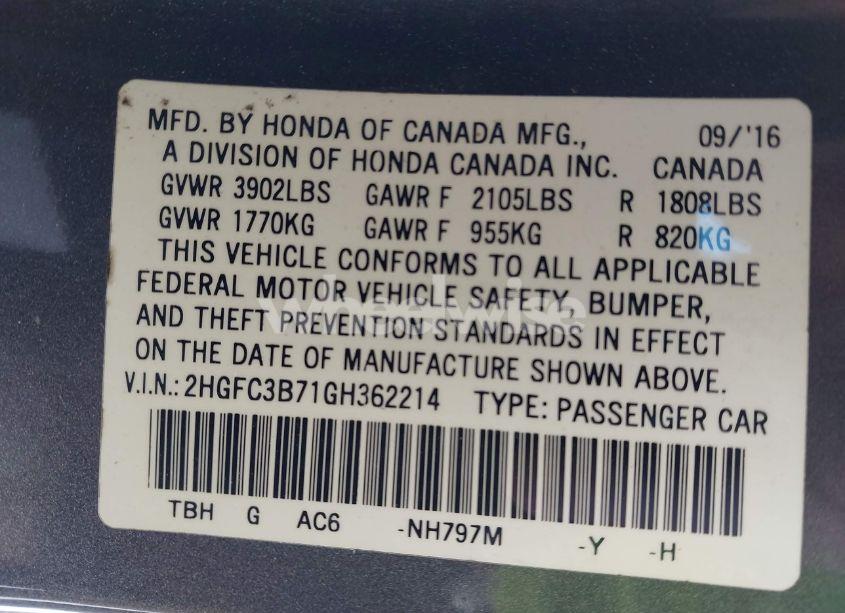 Photo 9 of 2016 Honda Civic EX-L (VIN 2HGFC3B71GH362214)