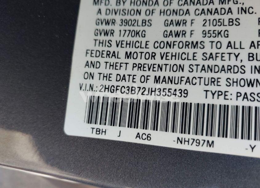 Photo 9 of 2018 Honda Civic EX-L (VIN 2HGFC3B72JH355439)