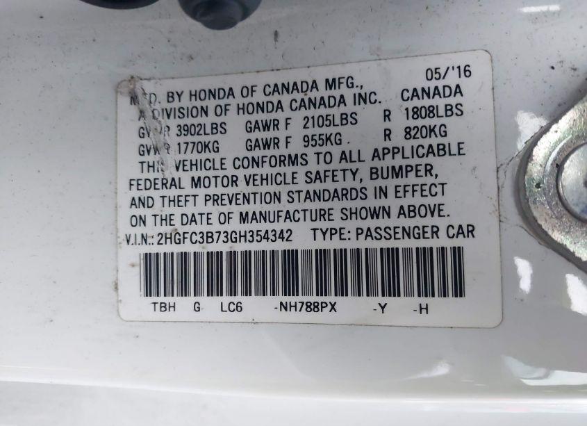 Photo 9 of 2016 Honda Civic EX-L (VIN 2HGFC3B73GH354342)