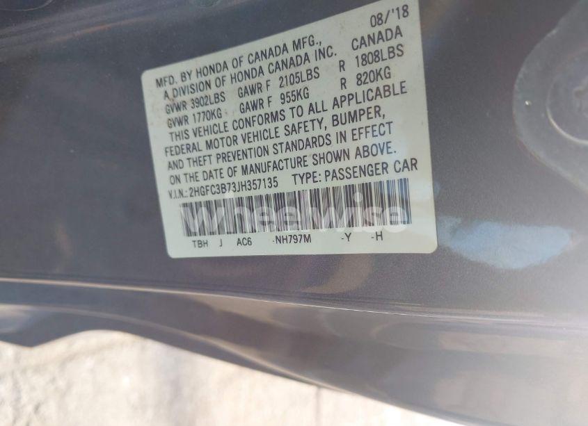 Photo 9 of 2018 Honda Civic EX-L (VIN 2HGFC3B73JH357135)