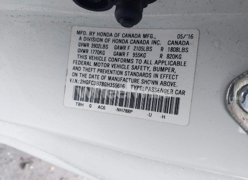 Photo 9 of 2016 Honda Civic EX-L (VIN 2HGFC3B78GH355616)