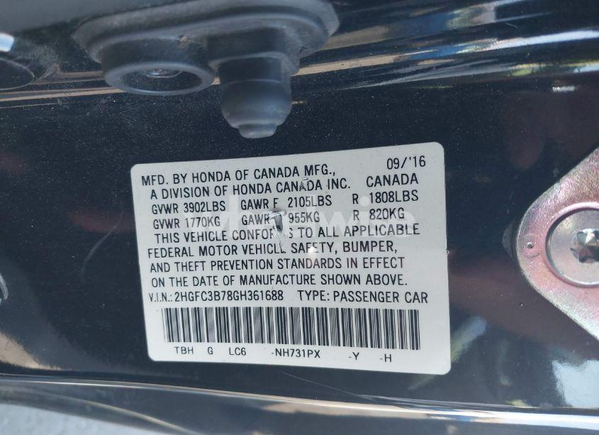 Photo 9 of 2016 Honda Civic EX-L (VIN 2HGFC3B78GH361688)
