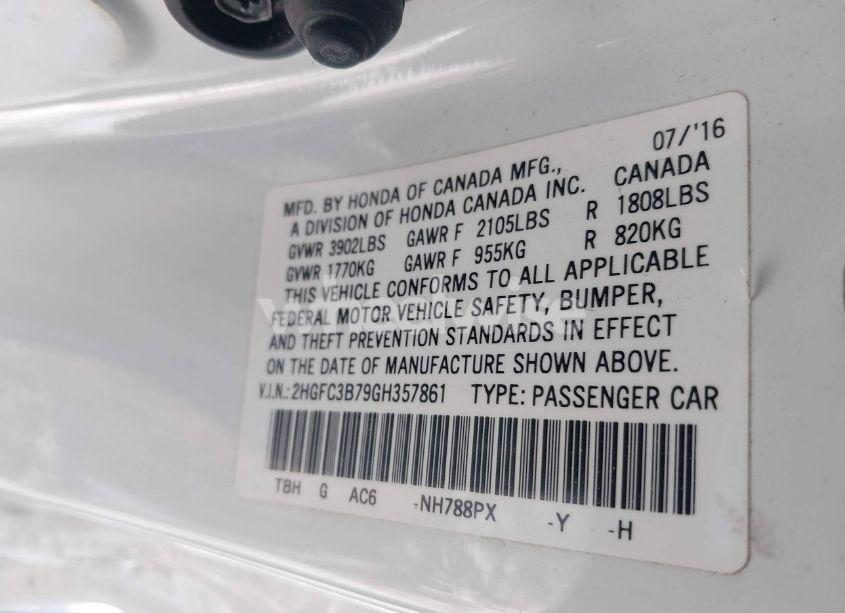 Photo 9 of 2016 Honda Civic EX-L (VIN 2HGFC3B79GH357861)