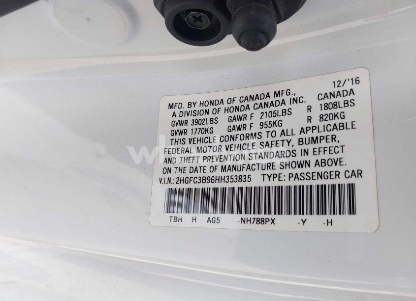 Photo 9 of 2017 Honda Civic TOURING (VIN 2HGFC3B96HH353835)