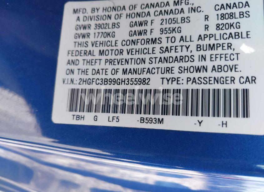Photo 9 of 2016 Honda Civic TOURING (VIN 2HGFC3B99GH355982)