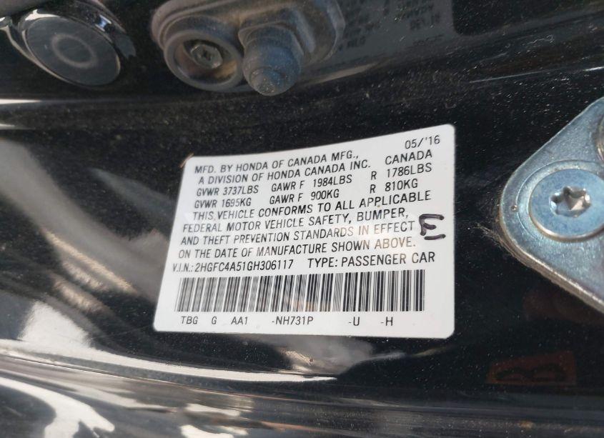 Photo 9 of 2016 Honda Civic LX (VIN 2HGFC4A51GH306117)