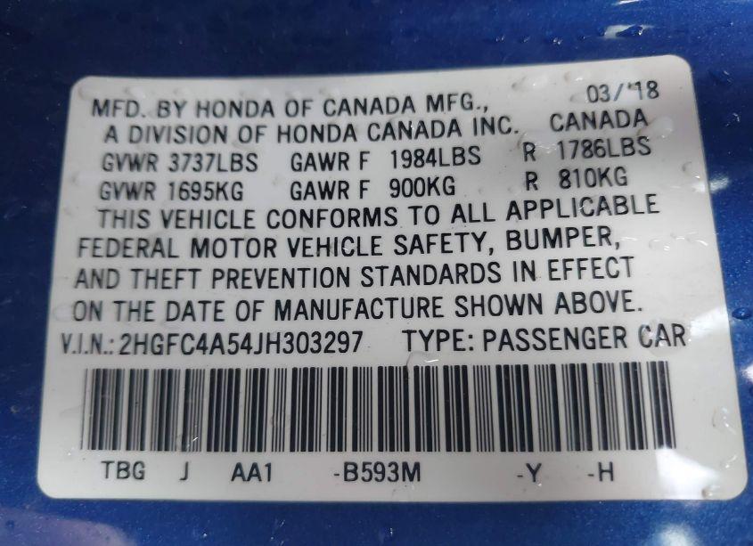 Photo 9 of 2018 Honda Civic LX (VIN 2HGFC4A54JH303297)