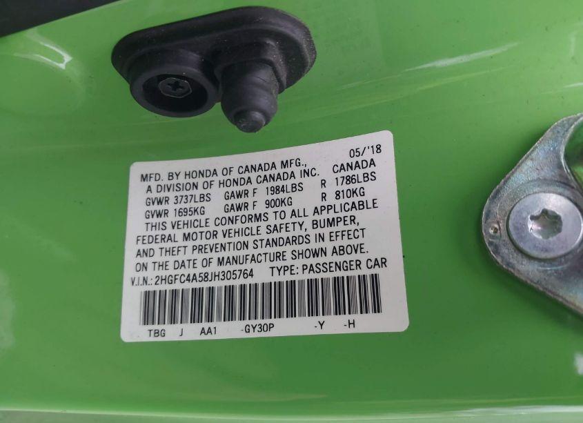 Photo 9 of 2018 Honda Civic LX (VIN 2HGFC4A58JH305764)