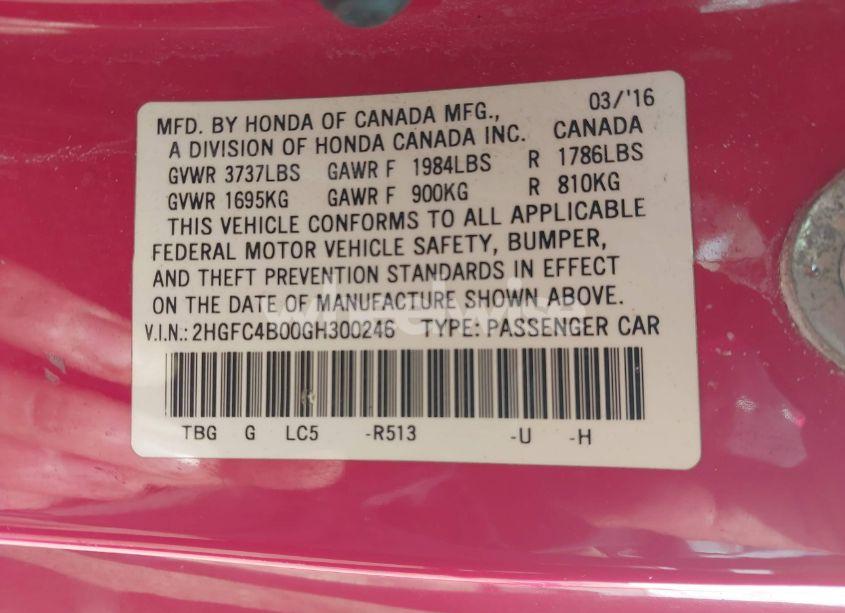 Photo 9 of 2016 Honda Civic LX-P (VIN 2HGFC4B00GH300246)