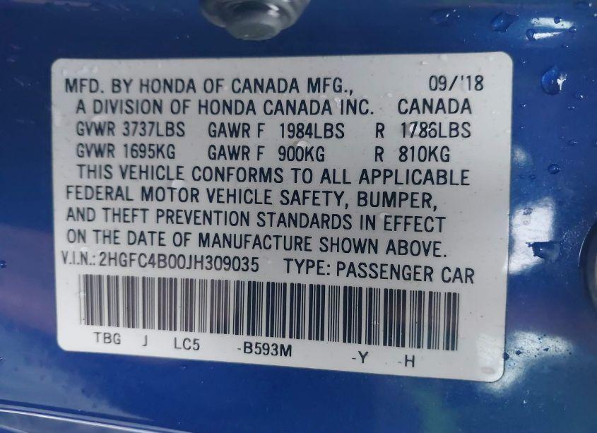 Photo 9 of 2018 Honda Civic LX-P (VIN 2HGFC4B00JH309035)