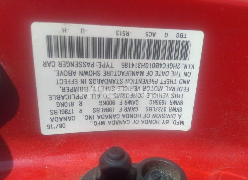 Photo 9 of 2016 Honda Civic LX-P (VIN 2HGFC4B01GH314186)