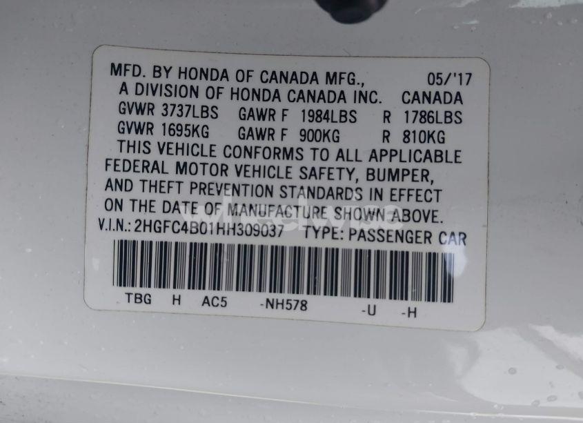 Photo 9 of 2017 Honda Civic LX-P (VIN 2HGFC4B01HH309037)