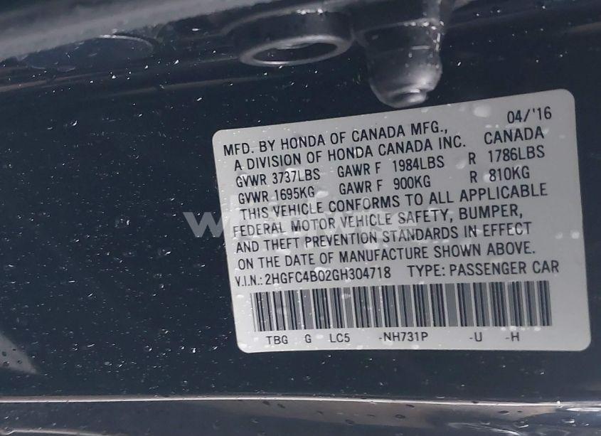 Photo 9 of 2016 Honda Civic LX-P (VIN 2HGFC4B02GH304718)