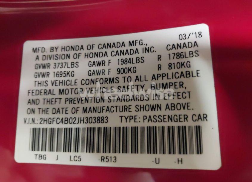 Photo 9 of 2018 Honda Civic LX-P (VIN 2HGFC4B02JH303883)