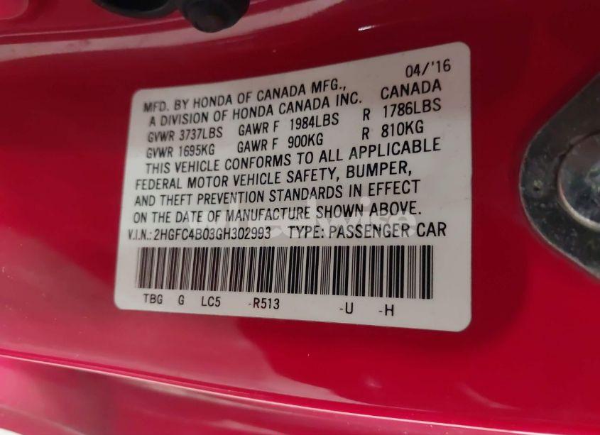 Photo 9 of 2016 Honda Civic LX-P (VIN 2HGFC4B03GH302993)