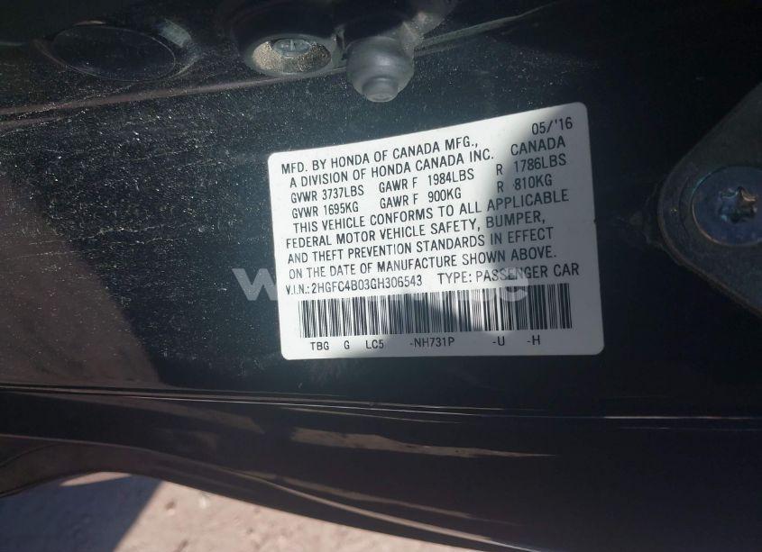 Photo 9 of 2016 Honda Civic LX-P (VIN 2HGFC4B03GH306543)