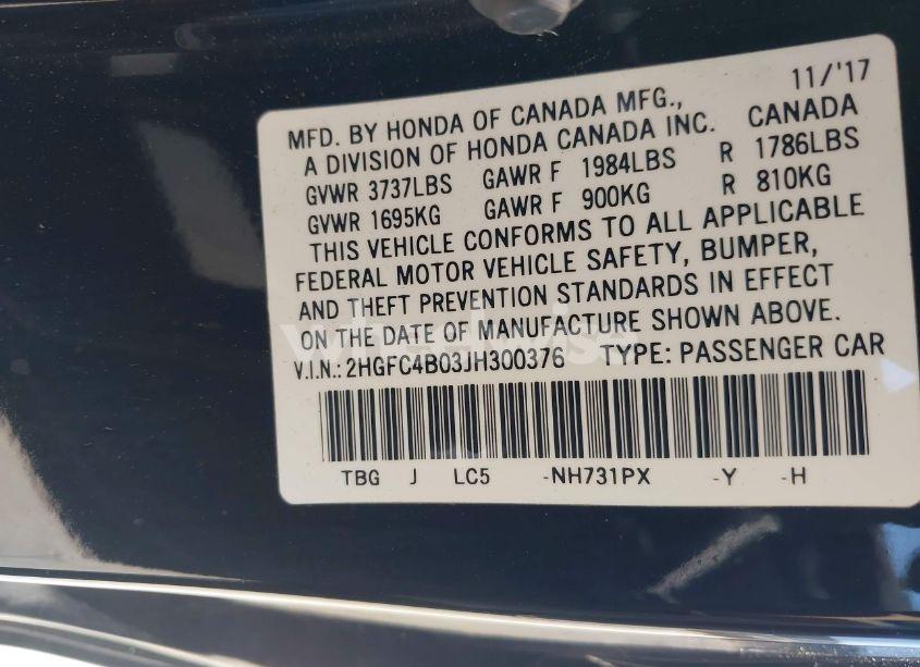 Photo 9 of 2018 Honda Civic LX-P (VIN 2HGFC4B03JH300376)