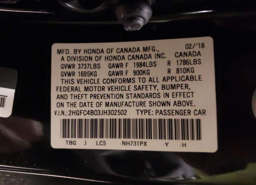 Photo 9 of 2018 Honda Civic LX-P (VIN 2HGFC4B03JH302502)