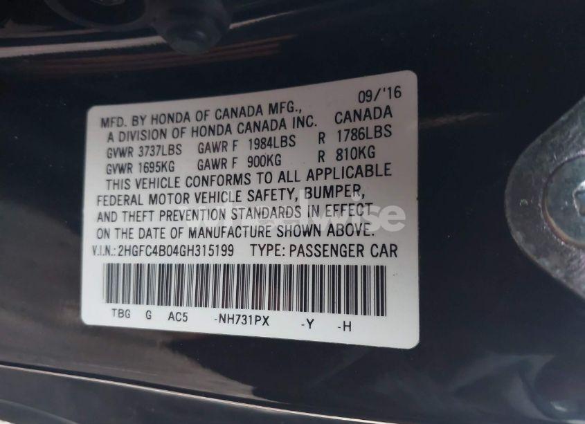 Photo 9 of 2016 Honda Civic LX-P (VIN 2HGFC4B04GH315199)