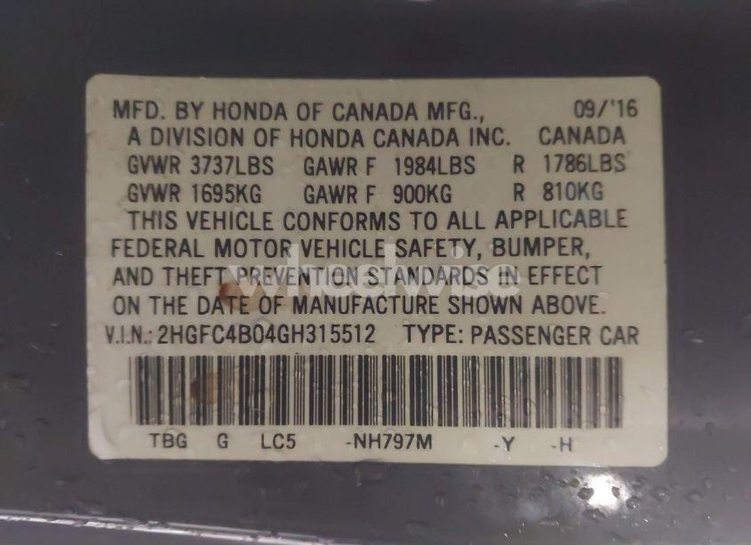 Photo 9 of 2016 Honda Civic LX-P (VIN 2HGFC4B04GH315512)
