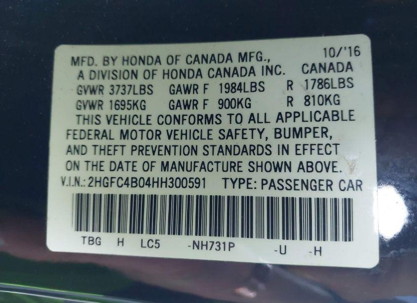 Photo 9 of 2017 Honda Civic LX-P (VIN 2HGFC4B04HH300591)
