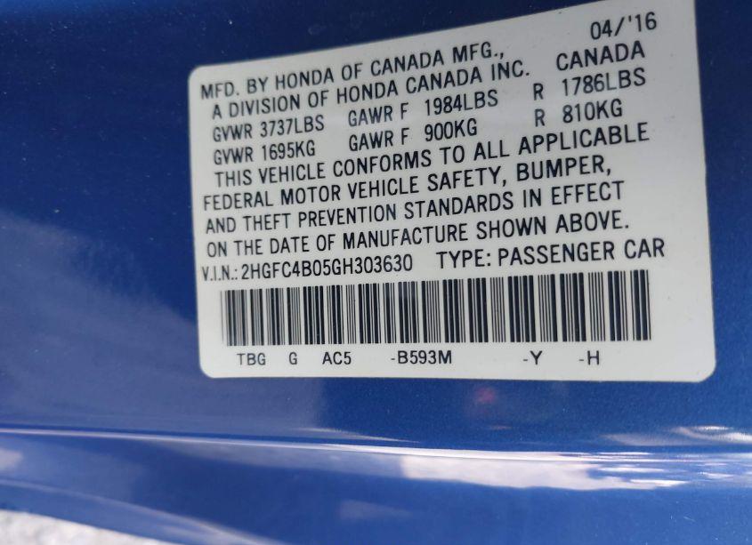 Photo 9 of 2016 Honda Civic LX-P (VIN 2HGFC4B05GH303630)