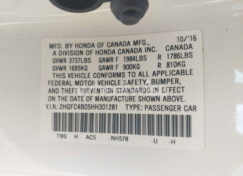 Photo 9 of 2017 Honda Civic LX-P (VIN 2HGFC4B05HH301281)