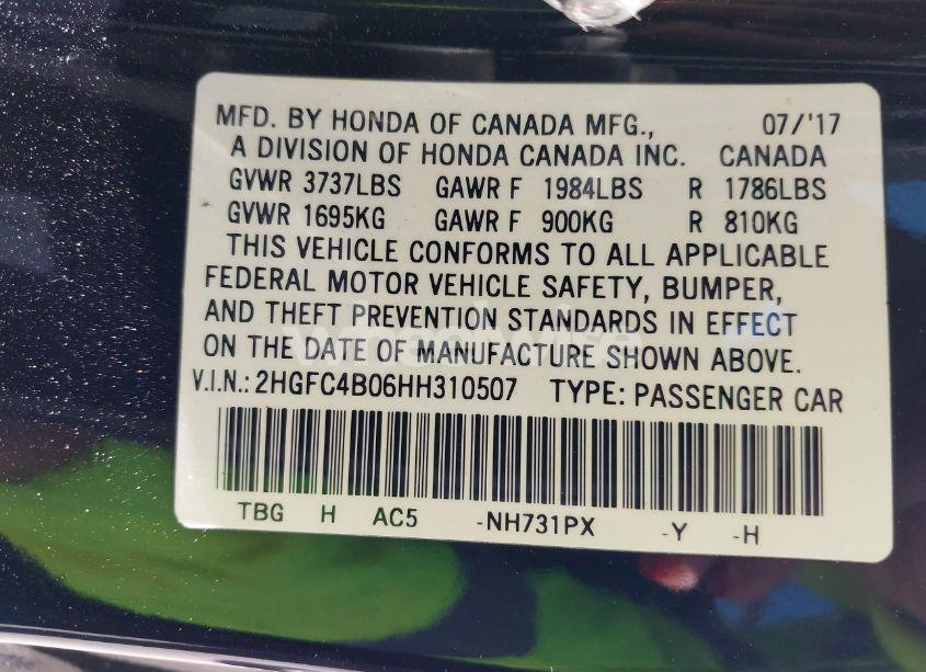 Photo 9 of 2017 Honda Civic LX-P (VIN 2HGFC4B06HH310507)