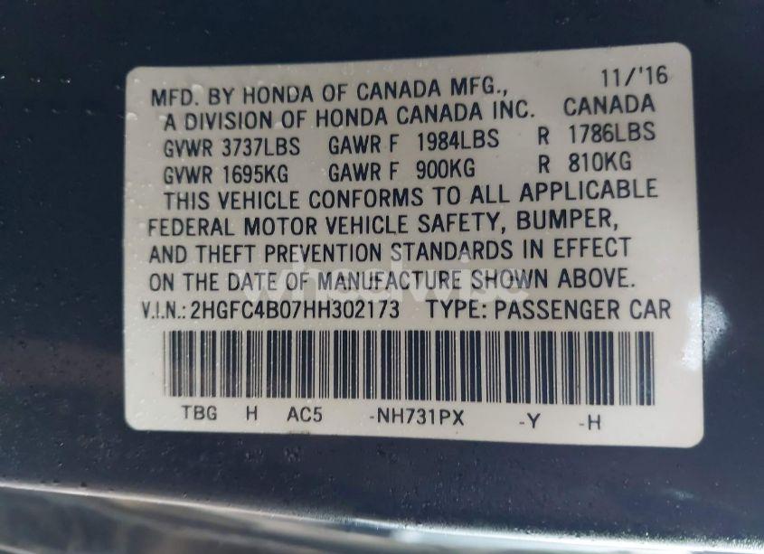 Photo 9 of 2017 Honda Civic LX-P (VIN 2HGFC4B07HH302173)