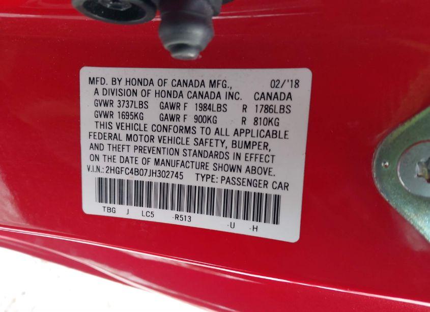 Photo 9 of 2018 Honda Civic LX-P (VIN 2HGFC4B07JH302745)