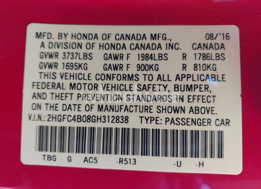 Photo 9 of 2016 Honda Civic LX-P (VIN 2HGFC4B08GH312838)