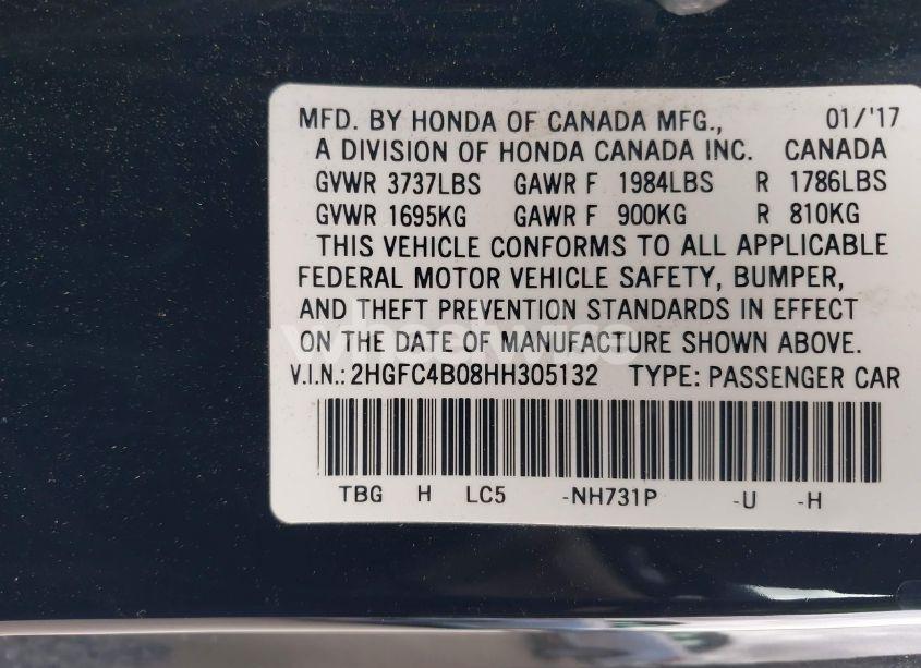Photo 9 of 2017 Honda Civic LX-P (VIN 2HGFC4B08HH305132)