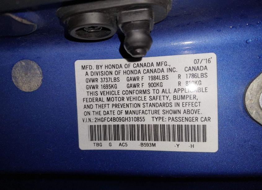 Photo 9 of 2016 Honda Civic LX-P (VIN 2HGFC4B09GH310855)