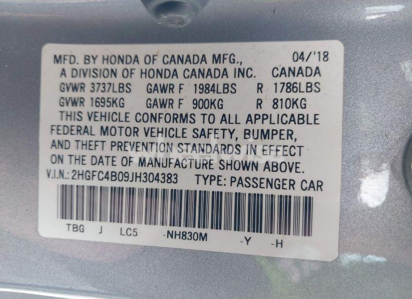 Photo 9 of 2018 Honda Civic LX-P (VIN 2HGFC4B09JH304383)