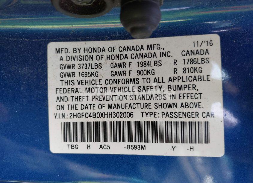 Photo 9 of 2017 Honda Civic LX-P (VIN 2HGFC4B0XHH302006)
