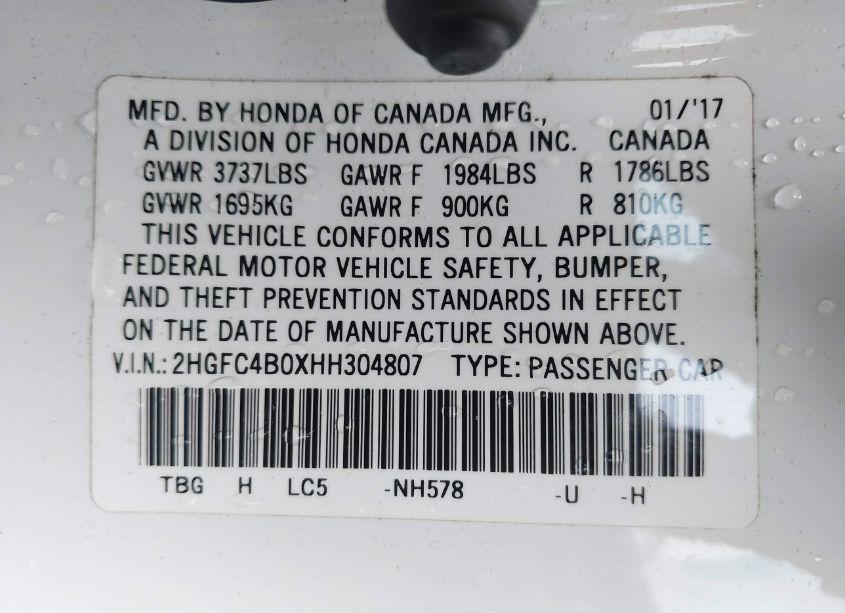Photo 9 of 2017 Honda Civic LX-P (VIN 2HGFC4B0XHH304807)