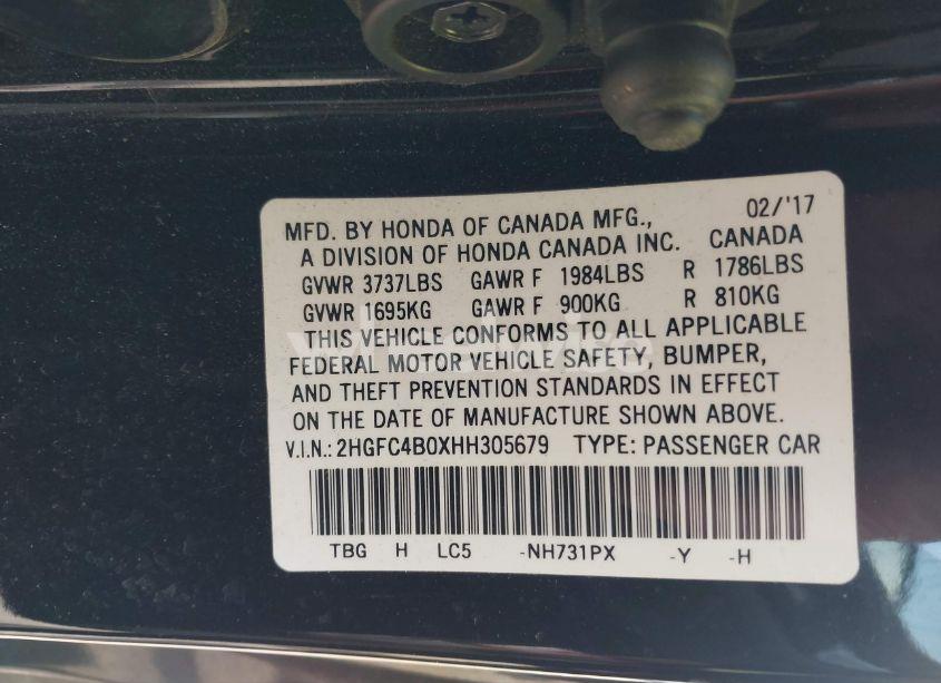 Photo 9 of 2017 Honda Civic LX-P (VIN 2HGFC4B0XHH305679)