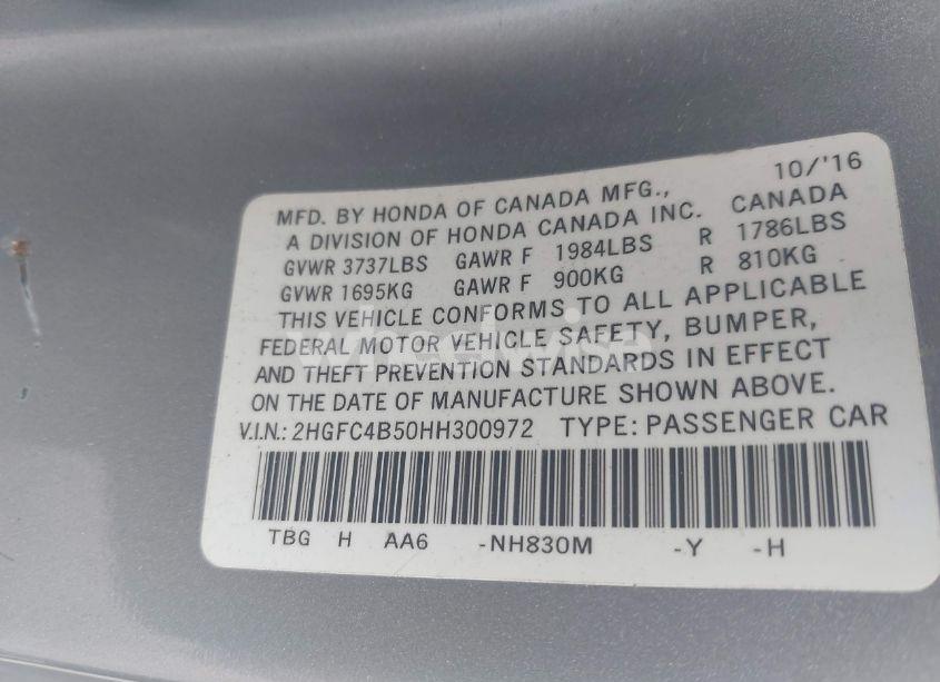 Photo 9 of 2017 Honda Civic LX (VIN 2HGFC4B50HH300972)